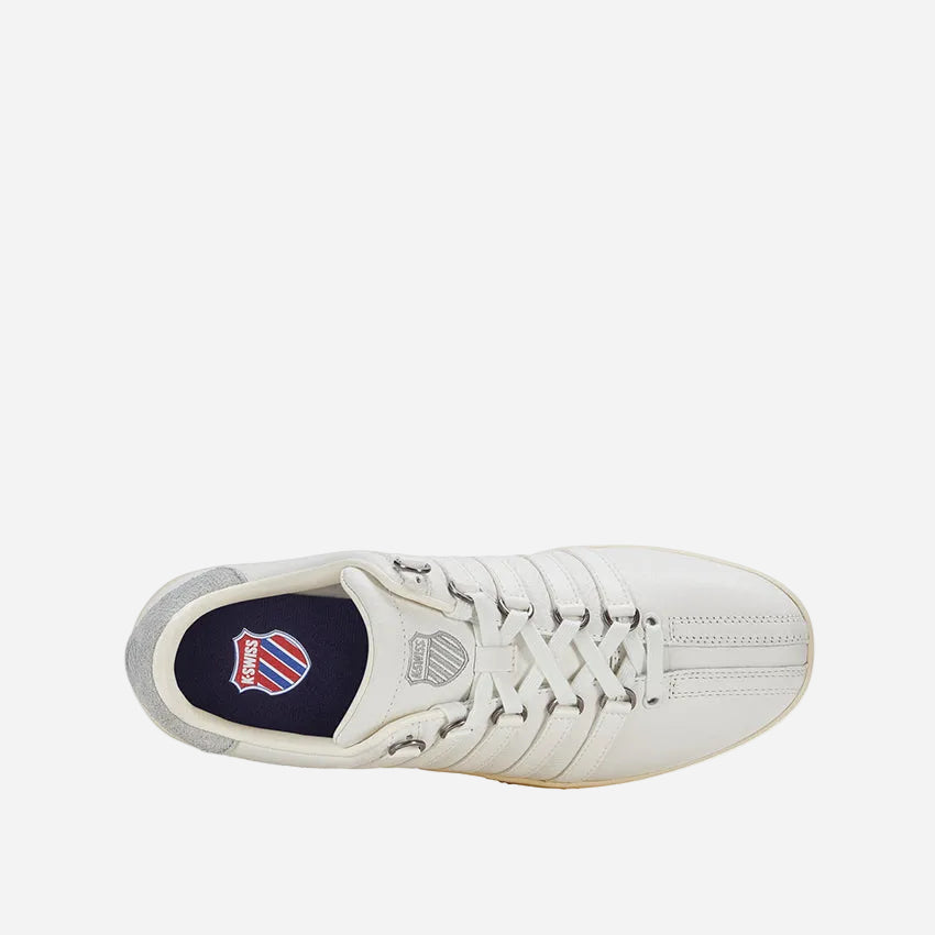 White sneaker with light gray accents on a white background